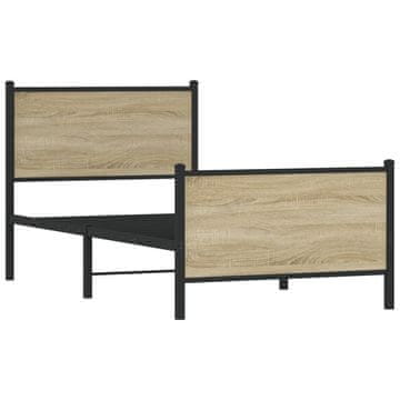 Vidaxl Kovinski posteljni okvir brez vzmetnice sonoma hrast 80x200 cm