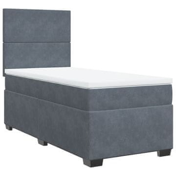 Vidaxl Box spring postelja z vzmetnico temno siva 90x200 cm žamet