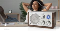 Northix FM radio z namizno obliko in napajalnikom, rjave barve 
