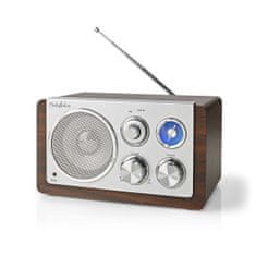Northix FM radio z namizno obliko in napajalnikom, rjave barve 