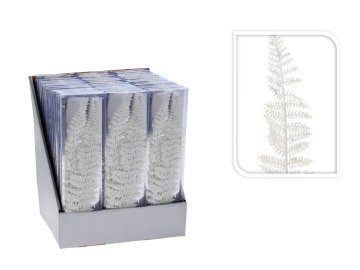 LAALU.cz Komplet 3 okraskov: bela vejica z bleščicami praproti 3,2 x 7,5 cm