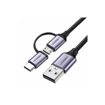 Ugreen  US177 kabel USB-A v microUSB+USB-C, 1m