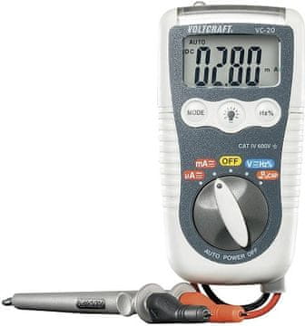 Voltcraft Ročni multimeter, digitalni VC-20 digitalni zaščiten pred škropljenjem vode (IP54)