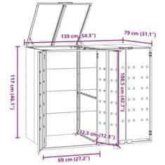 Vidaxl Lopa za smetnjak za 2 smetnjaka siva 138x79x117 cm jeklo