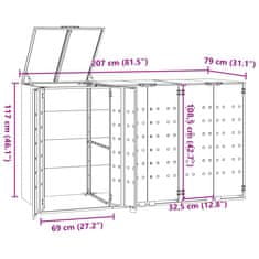 Vidaxl Lopa za smetnjak za 3 smetnjake črna 207x79x117 cm jeklo