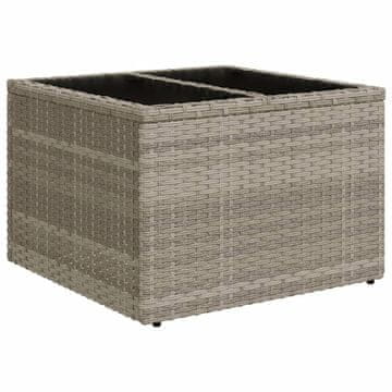 Vidaxl Vrtna miza s stekleno ploščo sv. siva 55x55x37 cm poli ratan