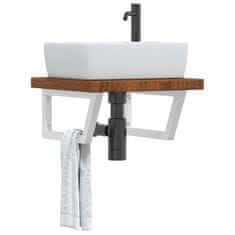 Vidaxl Stenska polica za umivalnik jeklo in trdna hrastovina
