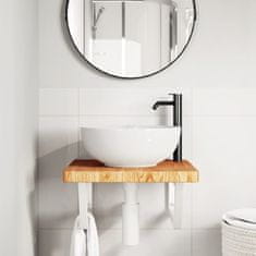 Vidaxl Stenska polica za umivalnik jeklo in trdna hrastovina