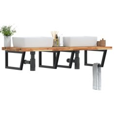 Vidaxl Stenska polica za umivalnik jeklo in trden akacijev les