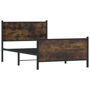 Vidaxl Kovinski posteljni okvir brez vzmetnice dimljen hrast 100x200cm