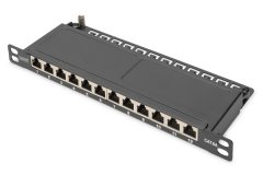 Digitus CAT 6A, razred EA, zaščitena povezovalna plošča, 12 priključkov, 0,5U, 10", črna
