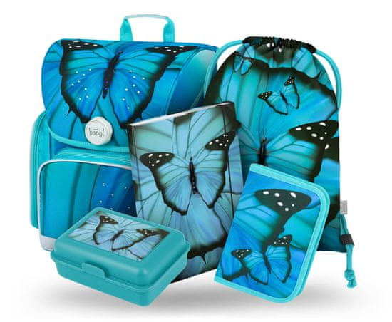 BAAGL 5 SET Ergo Butterfly: aktovka, svinčnik, torba, mape, škatla