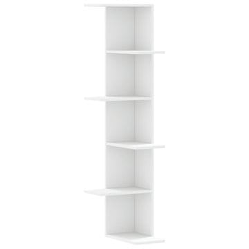 Vidaxl Stenska kotna polica bela 36,5x36,5x140 cm inženirski les