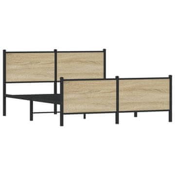 Vidaxl Kovinski posteljni okvir brez vzmetnice sonoma hrast 137x190cm