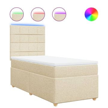 Vidaxl Box spring postelja z vzmetnico krem 90x190 cm blago