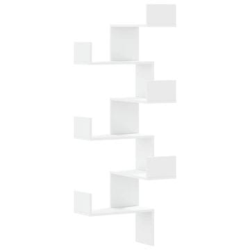 Vidaxl Stenska kotna polica bela 45x45x147 cm inženirski les