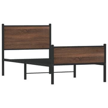 Vidaxl Kovinski posteljni okvir brez vzmetnice rjavi hrast 90x190 cm