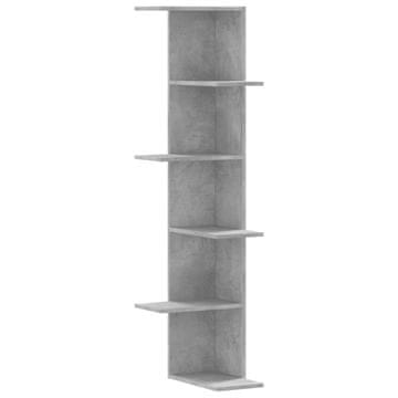 Vidaxl Stenska kotna polica betonsko siva 36,5x36,5x140 cm inž. les