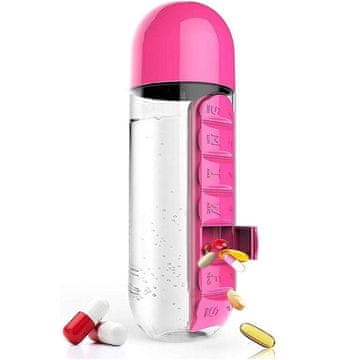 Homey 2V1 Flaška za vodo + Škatlica za shranjevanje zdravil | Tedenska škatlica za tablete | 600 ml | BPA Free