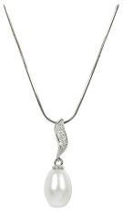 JwL Luxury Pearls Srebrna ogrlica z biserjem in cirkoni JL0200 (veriga, obesek)