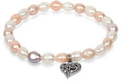 JwL Luxury Pearls Fina zapestnica iz pravih biserov s kovinskim srcem JL0293