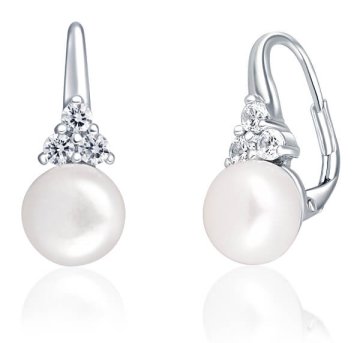 JwL Luxury Pearls Luksuzni srebrni uhani s pravim biserom in cirkoni JL0641