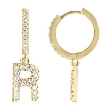 Troli Okrogli pozlačeni enojni uhani "R" s cirkoni