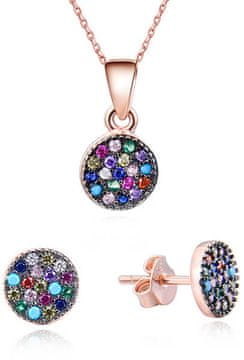 Beneto Komplet srebrnega nakita z barvnimi cirkoni AGSET284 (uhani, ogrlica, obesek)