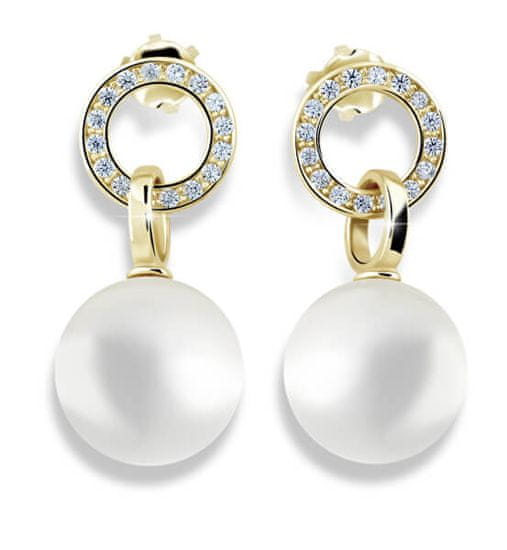 Cutie Jewellery Šarmantni biserni uhani iz rumenega zlata s cirkoni Z6411-3123-10-X-1