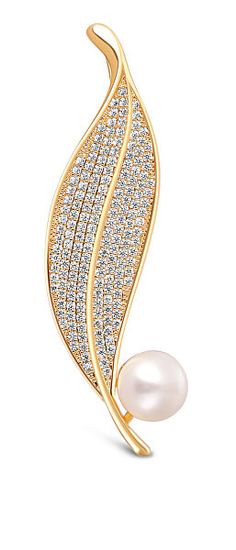 JwL Luxury Pearls Bleščeča biserna broška list JL0700