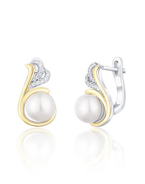 JwL Luxury Pearls Srebrni dvobarvni uhani s pravimi biseri in cirkoni JL0720