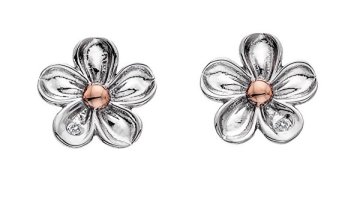 Hot Diamonds Srebrni cvetlični uhani z diamanti Pozabi me ne DE618