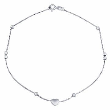 Silvego Srebrno okrašena verižica za noge Bethany s srcem in kroglicami ZT26502A