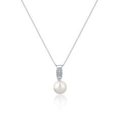 JwL Luxury Pearls Elegantna ogrlica s pravimi biseri in cirkoni JL0748 (verižica, obesek)