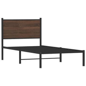 Vidaxl Kovinski posteljni okvir brez vzmetnice rjavi hrast 75x190 cm