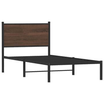 Vidaxl Kovinski posteljni okvir brez vzmetnice rjavi hrast 90x190 cm