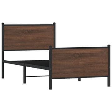 Vidaxl Kovinski posteljni okvir brez vzmetnice rjavi hrast 75x190 cm