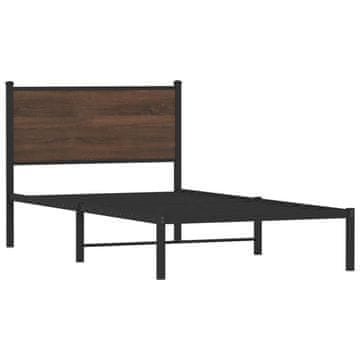 Vidaxl Kovinski posteljni okvir brez vzmetnice rjavi hrast 100x200 cm