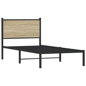 Vidaxl Kovinski posteljni okvir brez vzmetnice sonoma hrast 90x190 cm