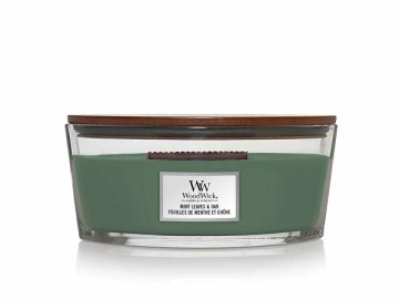 Woodwick Dišeča sveča čoln Mint Leaves & Oak 453,6 g