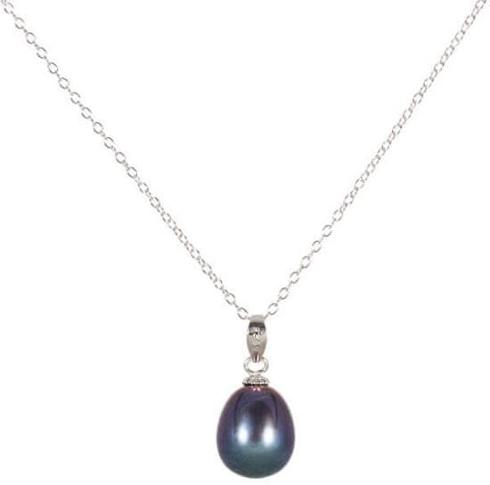 JwL Luxury Pearls Srebrna ogrlica z modrim biserjem JL0438 (veriga, obesek)