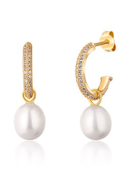 JwL Luxury Pearls Čudoviti pozlačeni obročasti uhani s pravimi biseri 2v1 JL0771