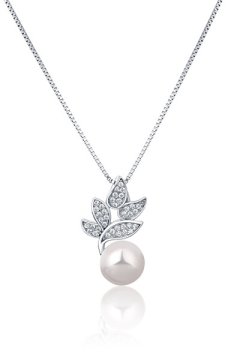 JwL Luxury Pearls Čudovita srebrna ogrlica s pravimi biseri in cirkoni JL0785 (verižica, obesek)