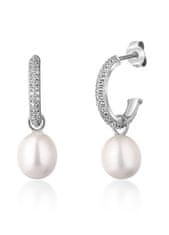 JwL Luxury Pearls Čudoviti srebrni obročasti uhani s pravimi biseri 2v1 JL0770