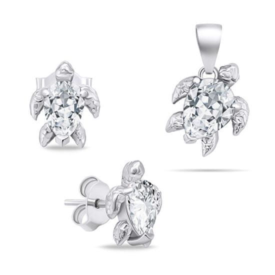 Brilio Silver Igriv srebrn komplet nakita s cirkoni Turtle SET233W (uhani, obesek)