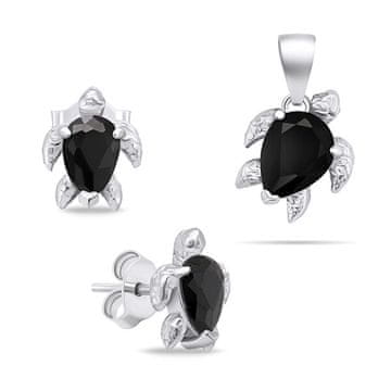 Brilio Silver Igrivi srebrn komplet nakita s cirkoni Turtle SET233WBC (uhani, obesek)