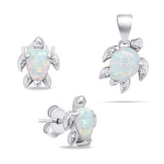 Brilio Silver Igrivi srebrni komplet nakita z opali Turtle SET235W (uhani, obesek)