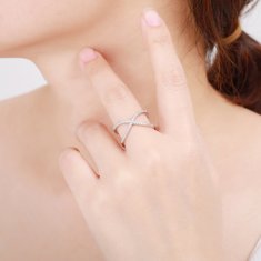 MOISS Minimalističen dvojni prstan iz srebra s cirkoni R00021 (Obseg 52 mm)