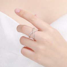 MOISS Minimalističen dvojni prstan iz srebra s cirkoni R00021 (Obseg 52 mm)