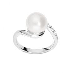 Brilio Silver Eleganten srebrn prstan s pravim biserom SR05575A (Obseg 56 mm)